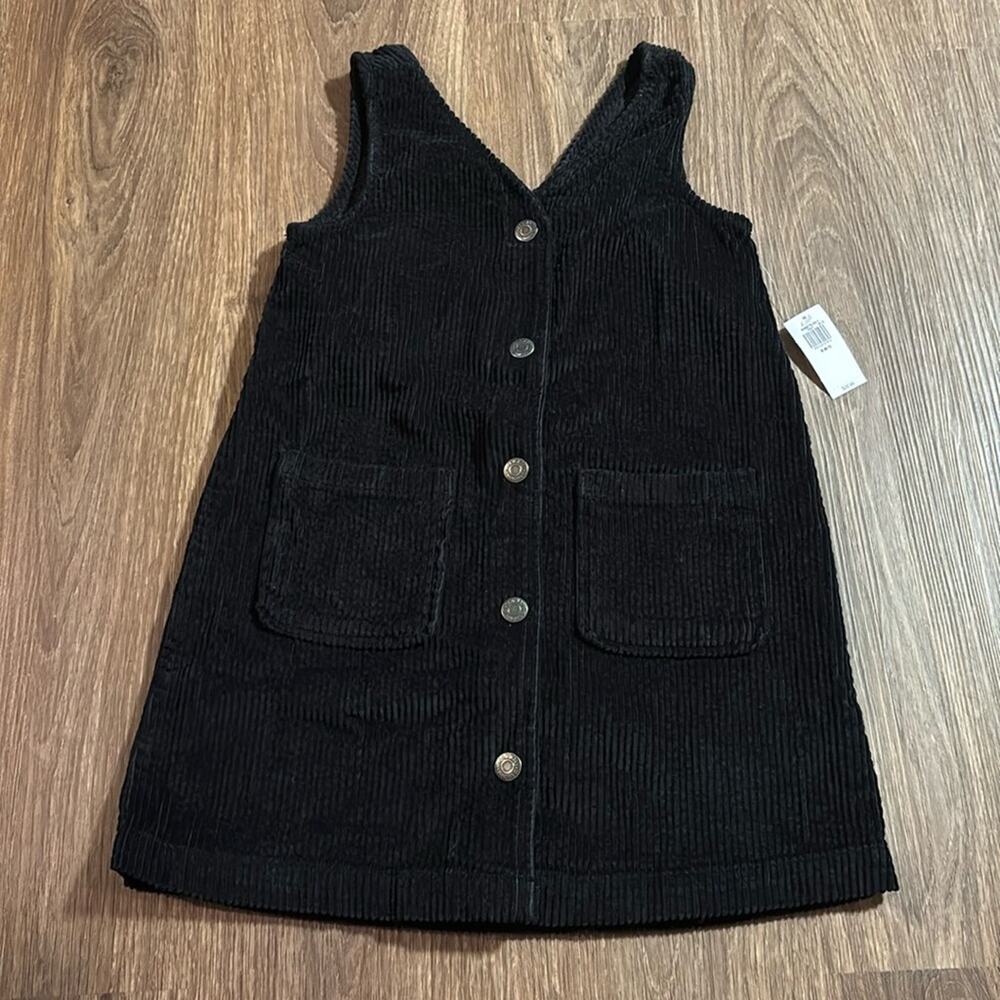 NWT Old Navy Girls Sleeveless Button Front Corduroy Dress Small Black 6-7